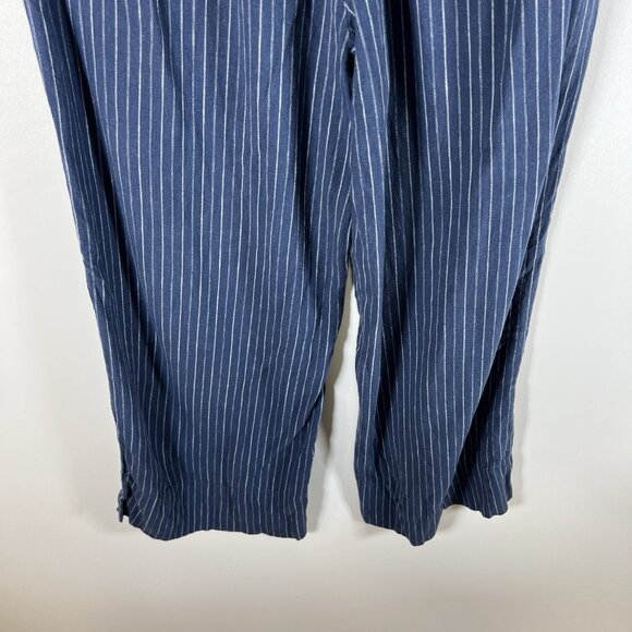 Nic+Zoe Pants Womens 8 Blue striped Wide Leg Organic Linen Beach Vacation Office - Picture 8 of 10